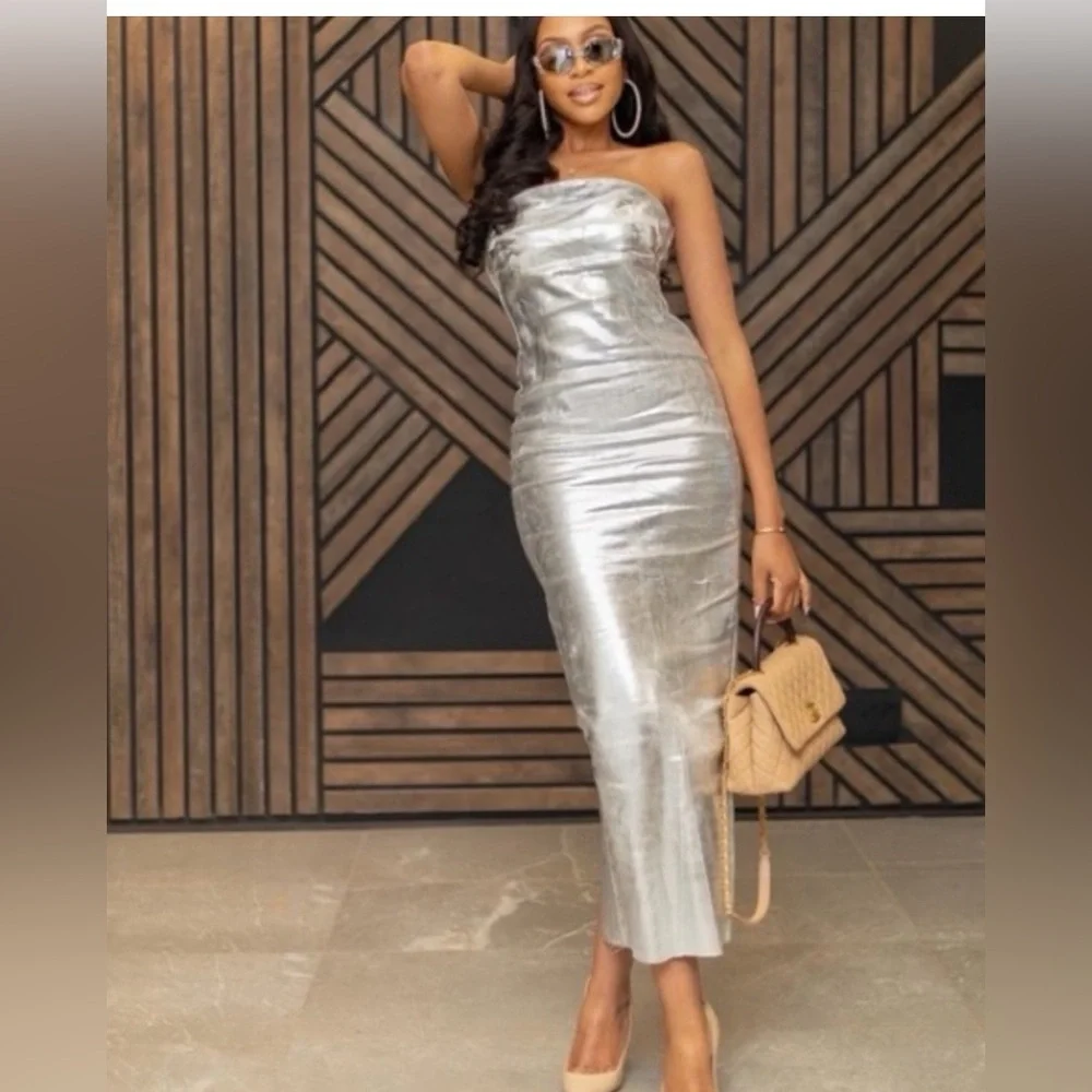 Zara Silver Strapless Dress - Picture 8 of 16